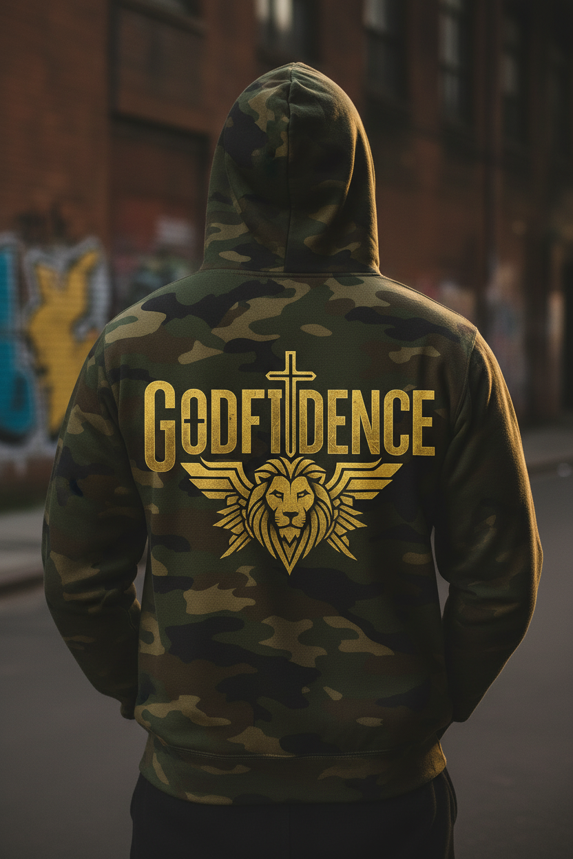 Camo Hoodie - Standing Rear Urban Street Full Back Logo